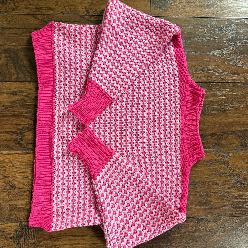Light Pink Crew Neck Sweater with Hot Pink Accents - Picture 3 of 3
